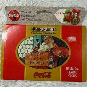 Vintage Coca-Cola Boxed Santa 'For Sparkling Holidays' Tin 2 Decks Playing Cards